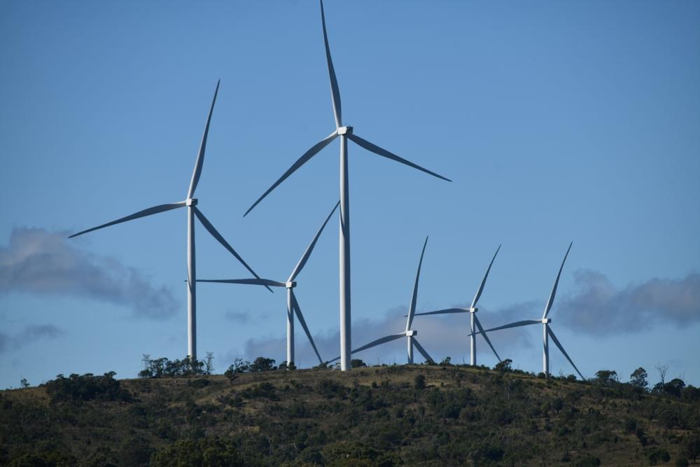 Six wind turbines on a hill
