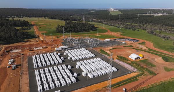 Aerial shot of a battery storage facility