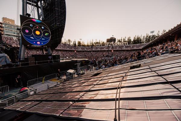 Printed solar panel installation at a Coldplay concert